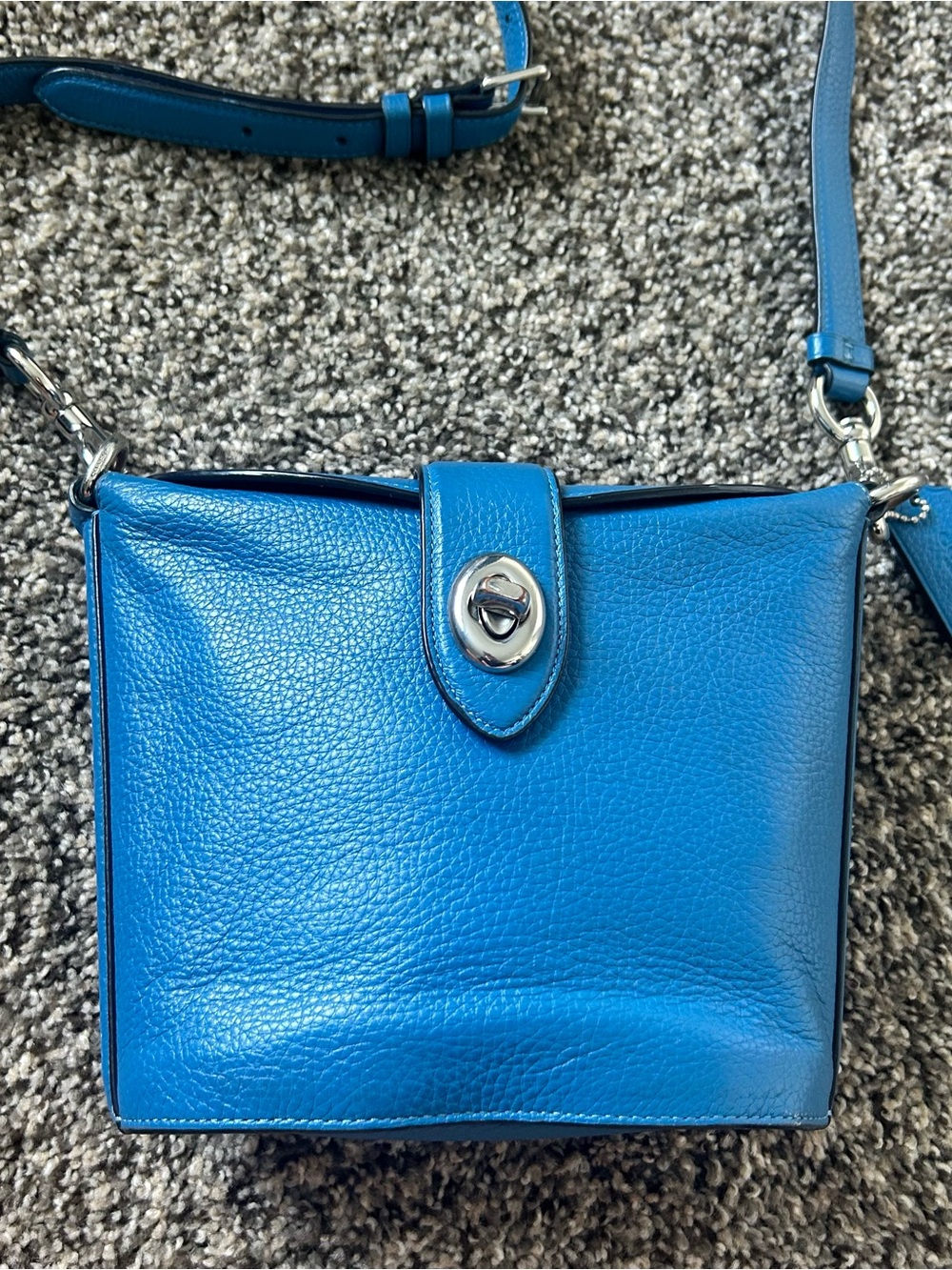 Coach Addie Crossbody, Blue Pebble Leather Turn-Lock - Picture 2 of 9